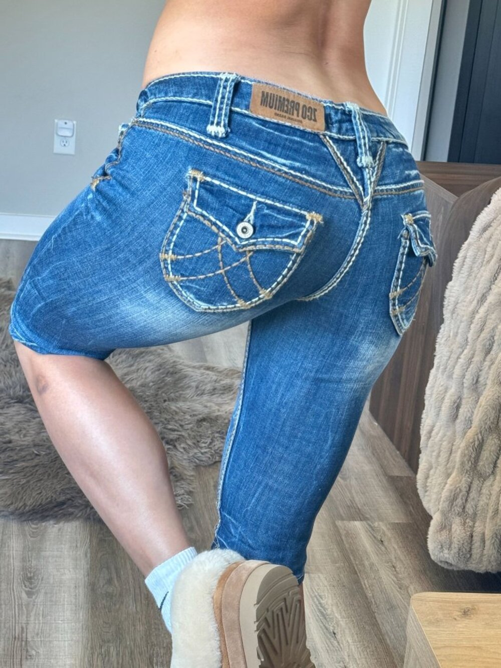 Y2K 2000s Zco Low Rise Capri Jeans Womens 5 Thick Stitch Grunge Festival